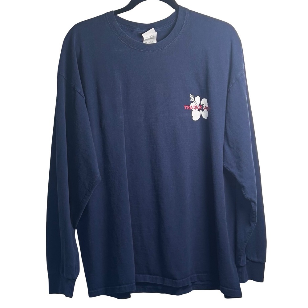 Trader Joe's Long Sleeve T-Shirt Size 2XL Navy Blue Hibiscus Flower Heavy Cotton